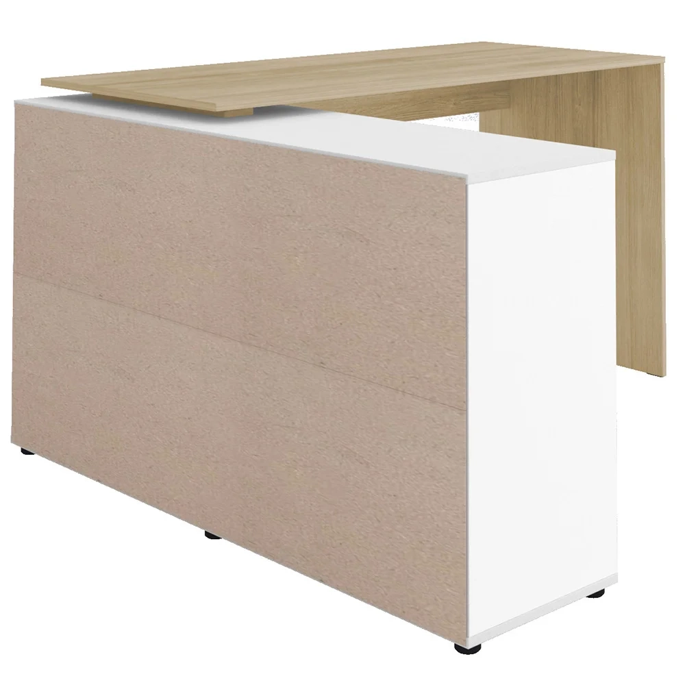 Mesa Escrivaninha em L 140x130cm 8 Nichos Eron A06 Carvalho/Branco - Mpozenato