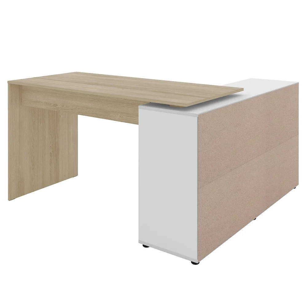 Mesa Escrivaninha em L 140x130cm 8 Nichos Eron A06 Carvalho/Branco - Mpozenato