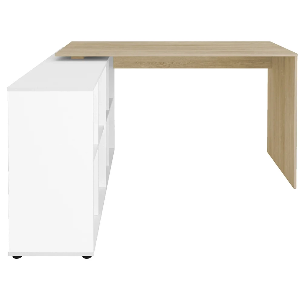 Mesa Escrivaninha em L 140x130cm 8 Nichos Eron A06 Carvalho/Branco - Mpozenato