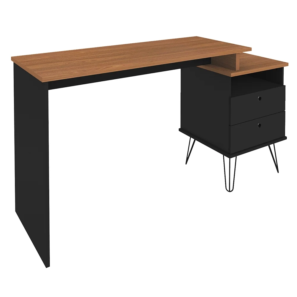 Mesa Escrivaninha Estilo Industrial Flex Lux A06 Freijó/Preto - Mpozenato