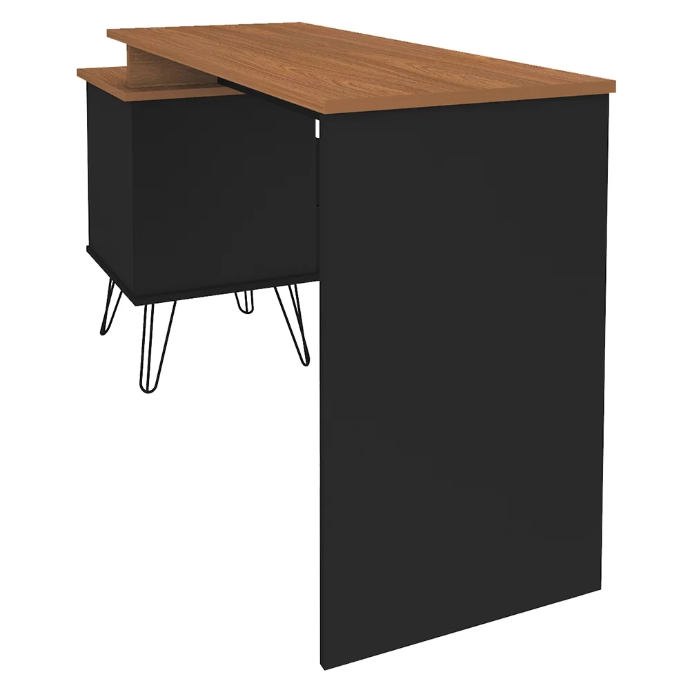 Mesa Escrivaninha Estilo Industrial Flex Lux A06 Freijó/Preto - Mpozenato