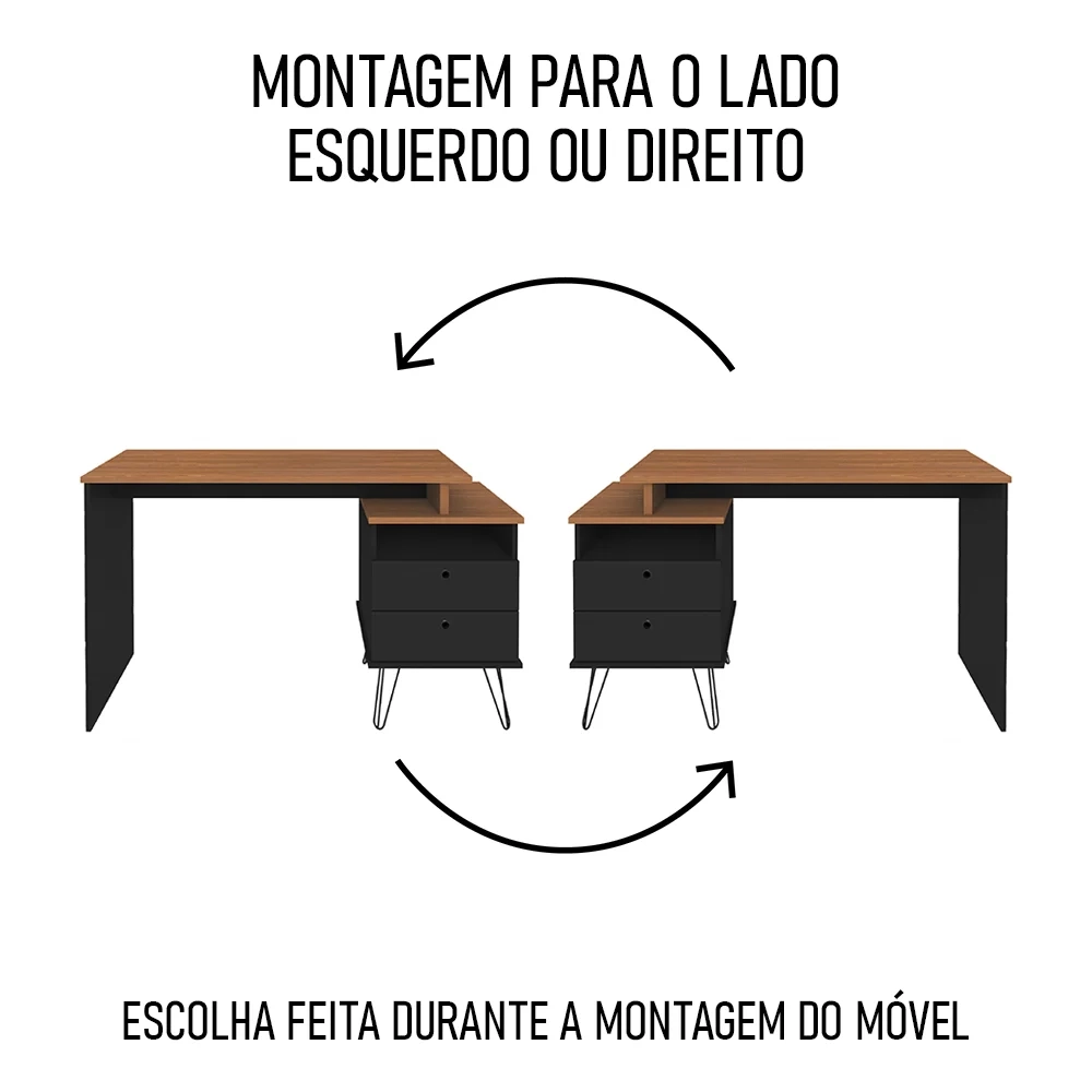 Mesa Escrivaninha Estilo Industrial Flex Lux A06 Freijó/Preto - Mpozenato