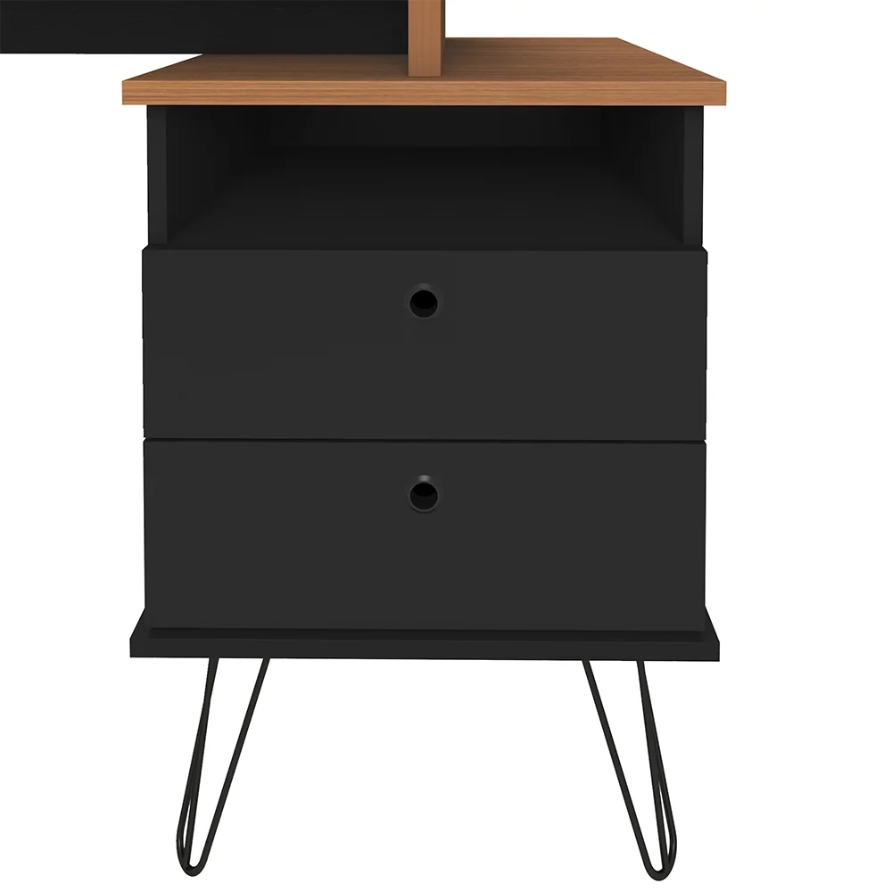 Mesa Escrivaninha Estilo Industrial Flex Lux A06 Freijó/Preto - Mpozenato