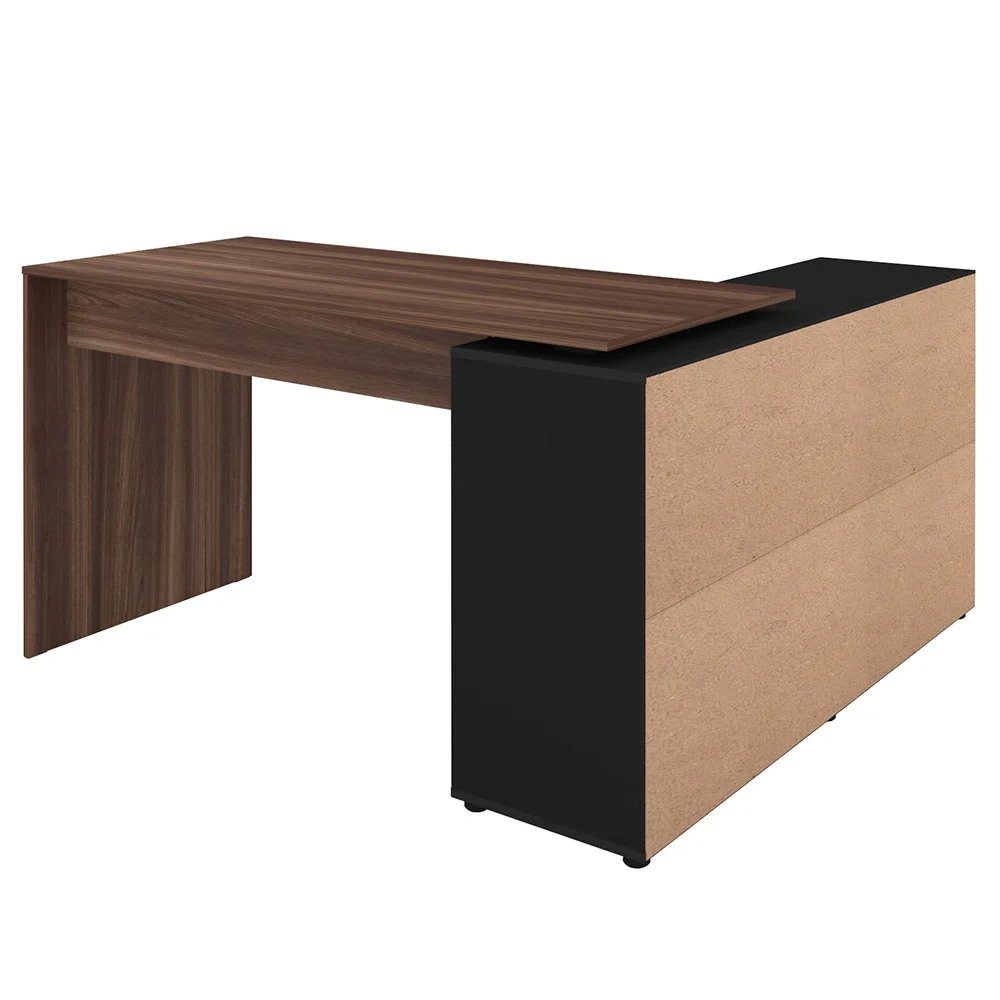 Mesa Escrivaninha em L 140x130cm 8 Nichos Eron A06 Ipê/Preto - Mpozenato