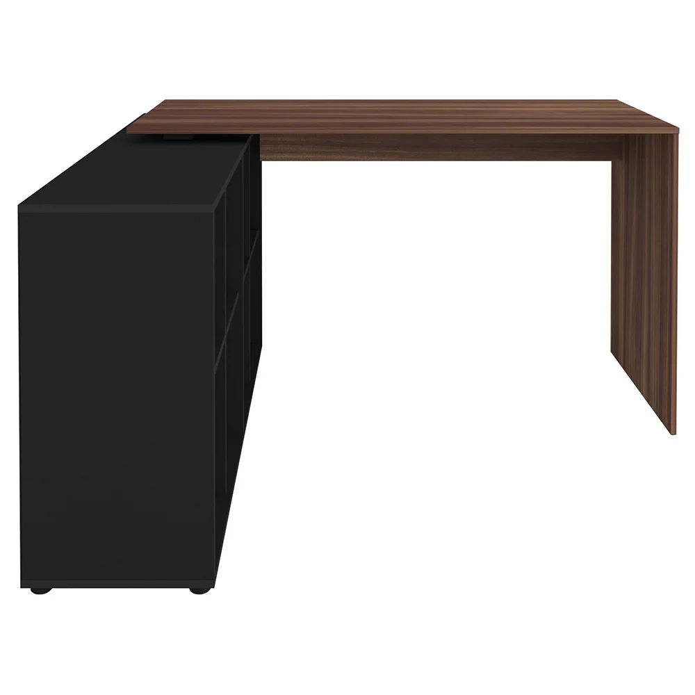 Mesa Escrivaninha em L 140x130cm 8 Nichos Eron A06 Ipê/Preto - Mpozenato