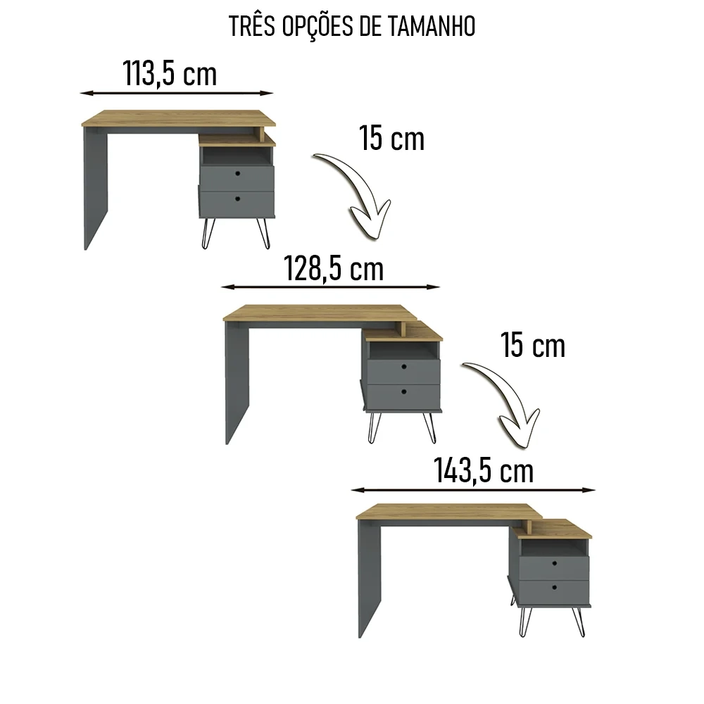 Mesa Escrivaninha Estilo Industrial Flex Lux A06 Olmo/Grafito - Mpozenato