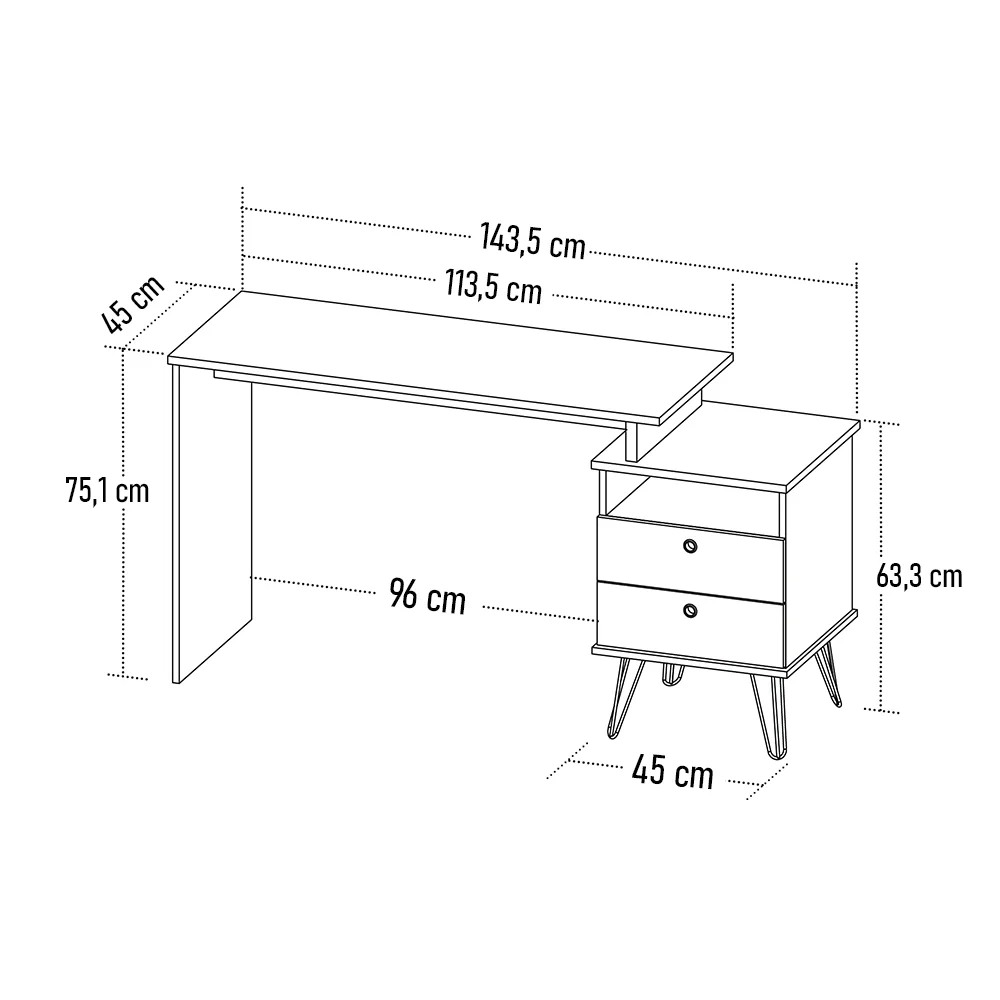 Mesa Escrivaninha Estilo Industrial Flex Lux A06 Olmo/Grafito - Mpozenato