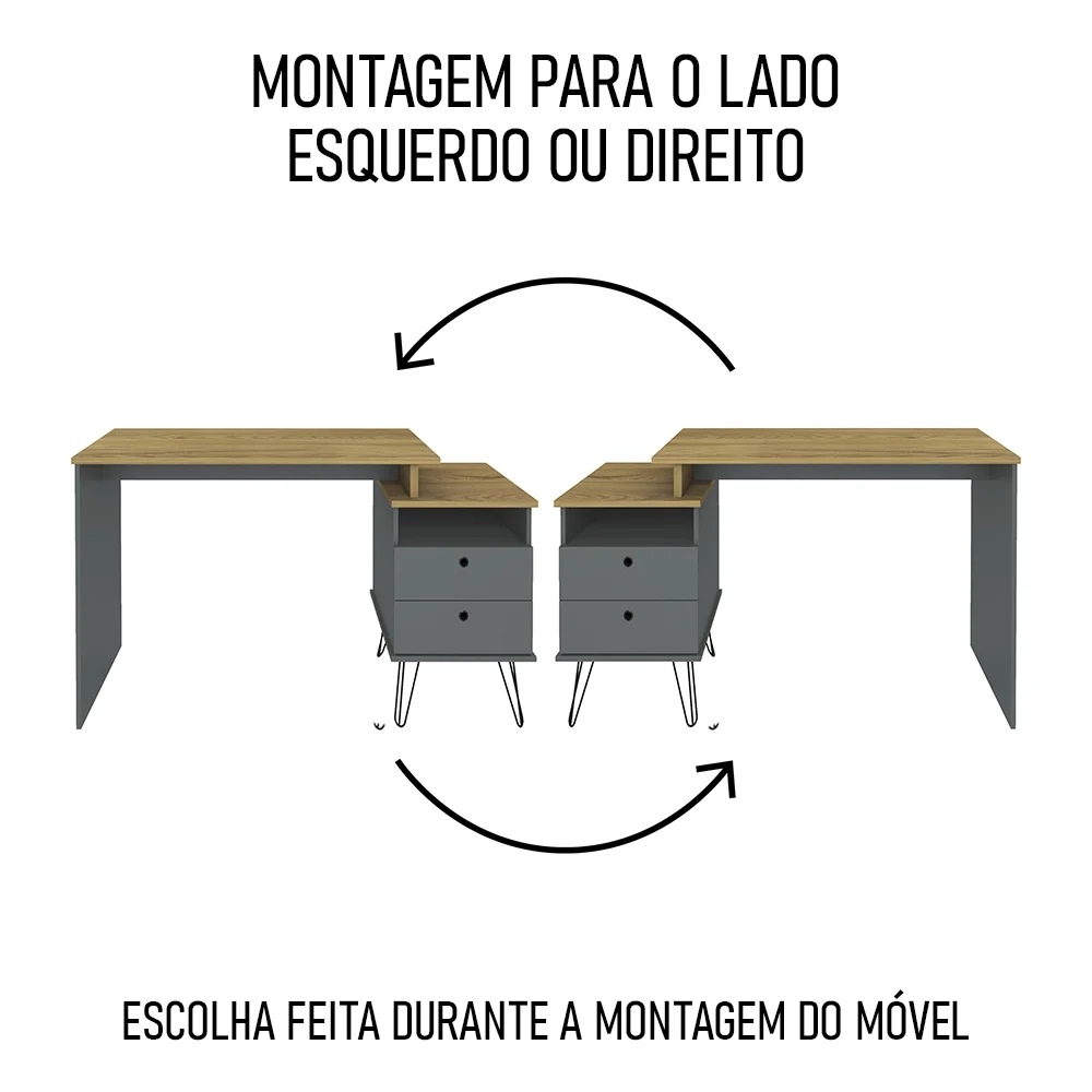 Mesa Escrivaninha Estilo Industrial Flex Lux A06 Olmo/Grafito - Mpozenato