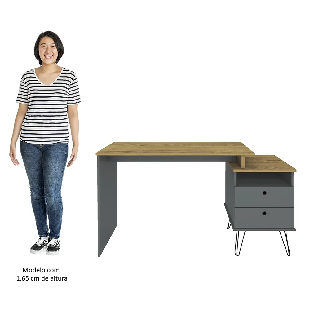 Mesa Escrivaninha Estilo Industrial Flex Lux A06 Olmo/Grafito - Mpozenato