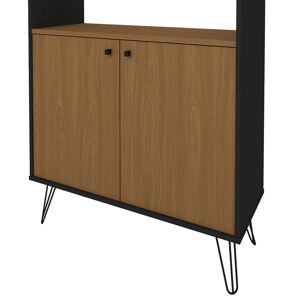 Estante Livreiro Decorativa 2 Portas Industrial Lit A06 Freijó/Preto - Mpozenato