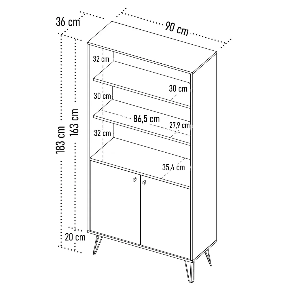 Estante Livreiro Decorativa 2 Portas Industrial Lit A06 Freijó/Preto - Mpozenato