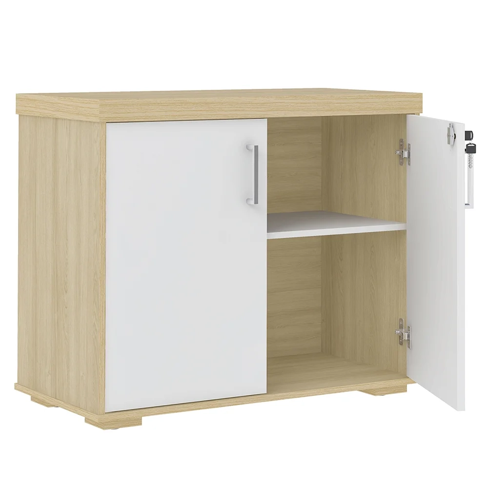 Balcão para Escritório 90cm 2 Portas Corp A06 Carvalho/Branco - Mpozenato