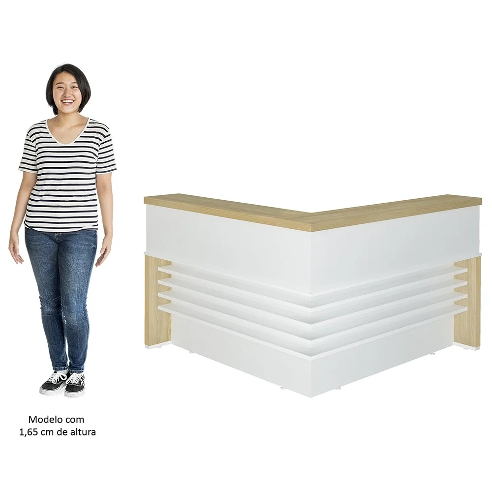 Balcão de Atendimento em L 147x147cm Corp A06 Carvalho/Branco - Mpozenato