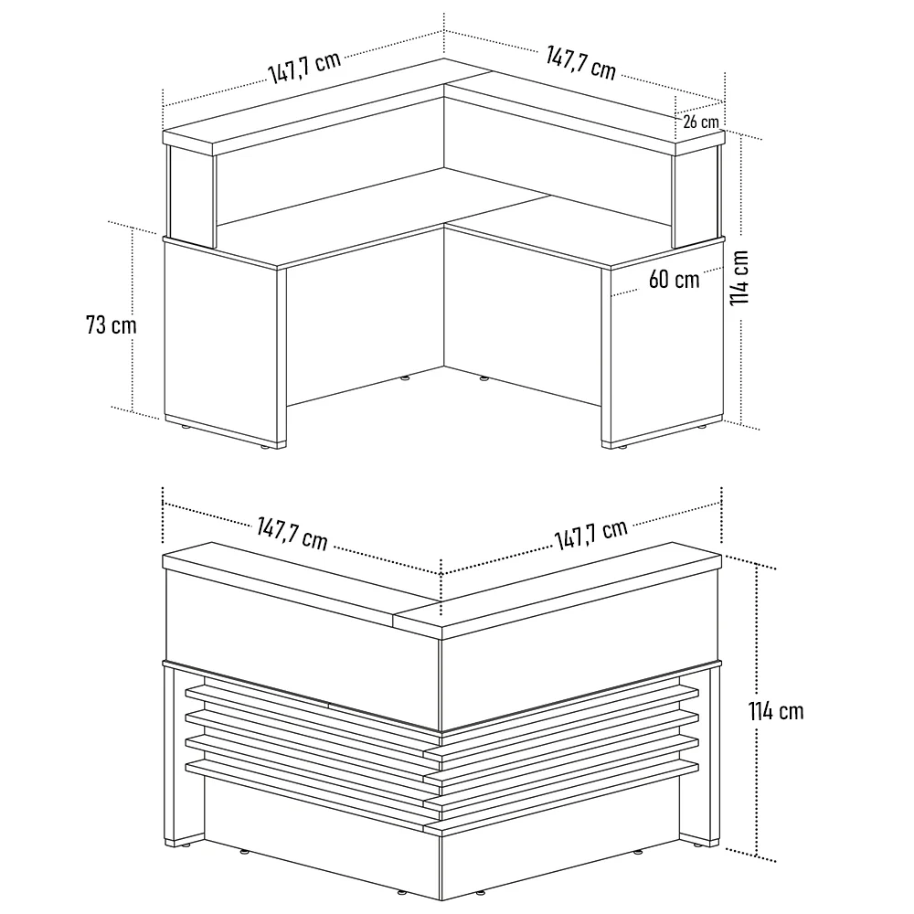 Balcão de Atendimento em L 147x147cm Corp A06 Carvalho/Branco - Mpozenato