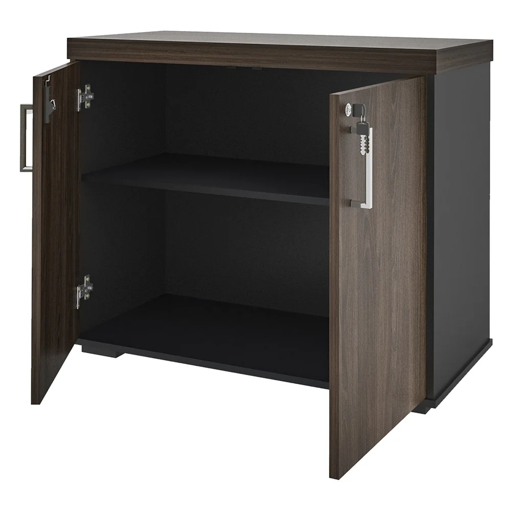 Balcão para Escritório 90cm 2 Portas Corp A06 Charuto/Preto - Mpozenato