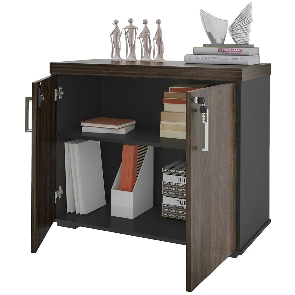 Balcão para Escritório 90cm 2 Portas Corp A06 Charuto/Preto - Mpozenato