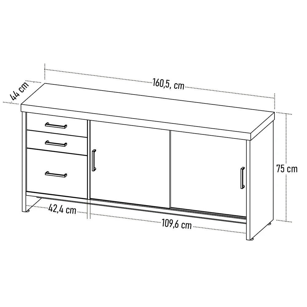 Balcão para Escritório 160cm 2 Portas 3 Gavetas Corp A06 Carvalho/Branco - Mpozenato