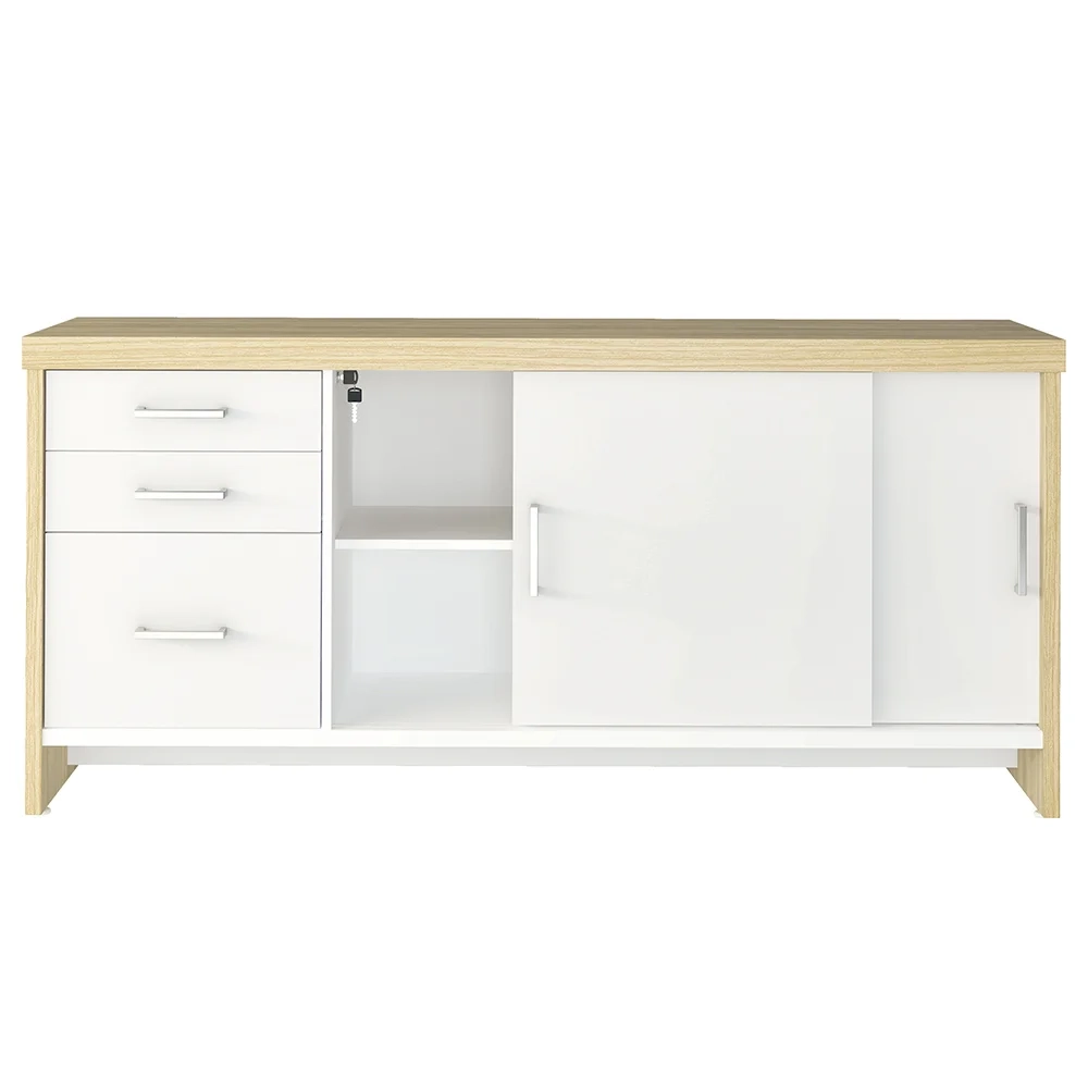 Balcão para Escritório 160cm 2 Portas 3 Gavetas Corp A06 Carvalho/Branco - Mpozenato