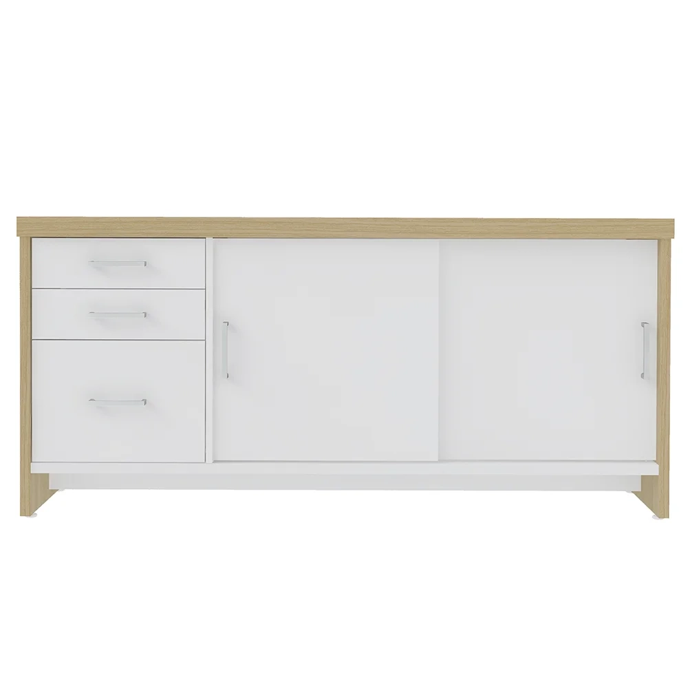 Balcão para Escritório 160cm 2 Portas 3 Gavetas Corp A06 Carvalho/Branco - Mpozenato