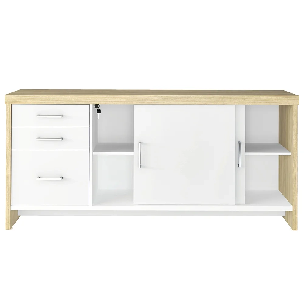 Balcão para Escritório 160cm 2 Portas 3 Gavetas Corp A06 Carvalho/Branco - Mpozenato