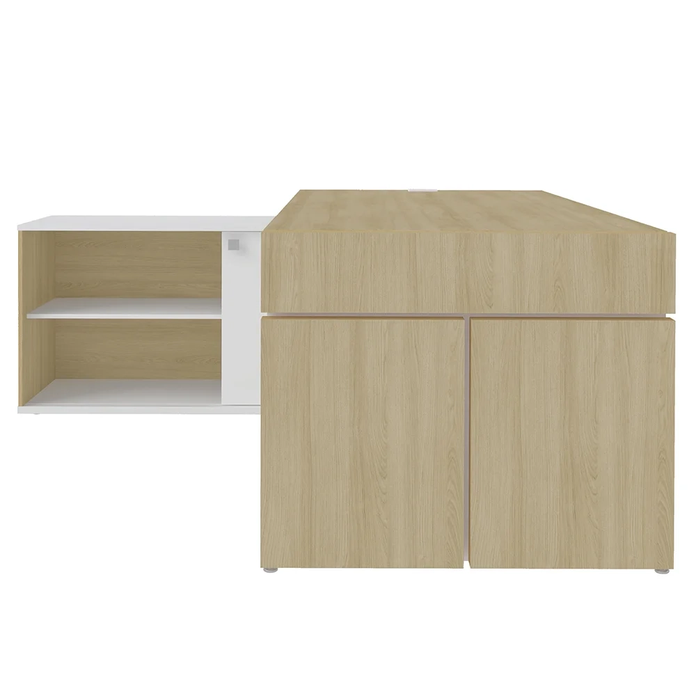 Mesa Diretor em L com Tomada 183x202cm Corp A06 Carvalho/Branco - Mpozenato