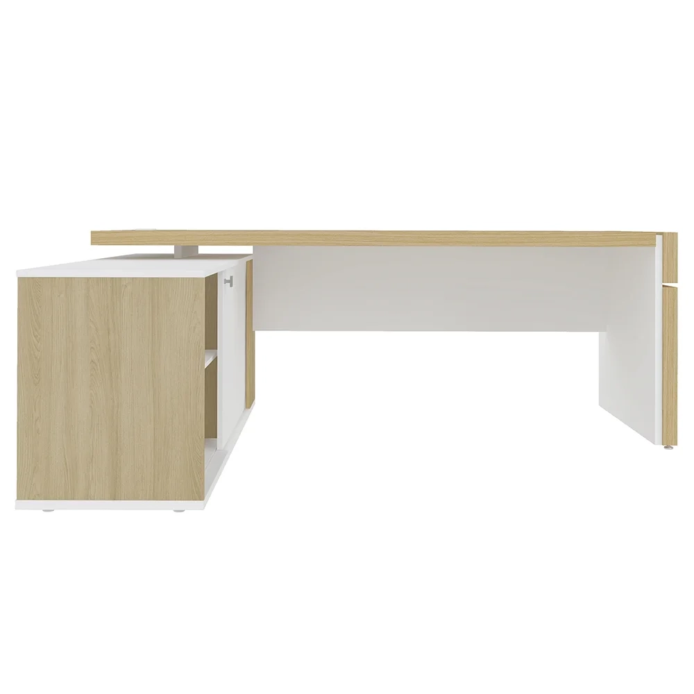 Mesa Diretor em L com Tomada 183x202cm Corp A06 Carvalho/Branco - Mpozenato