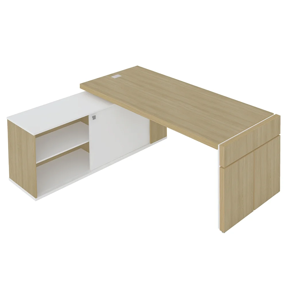 Mesa Diretor em L com Tomada 183x202cm Corp A06 Carvalho/Branco - Mpozenato