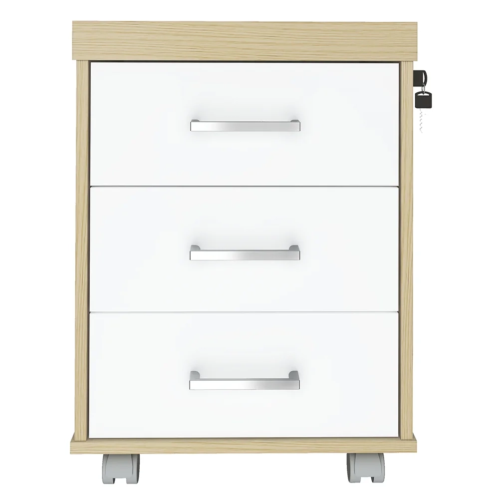 Gaveteiro para Escritório com Rodízios 3 Gavetas Corp A06 Carvalho/Branco - Mpozenato