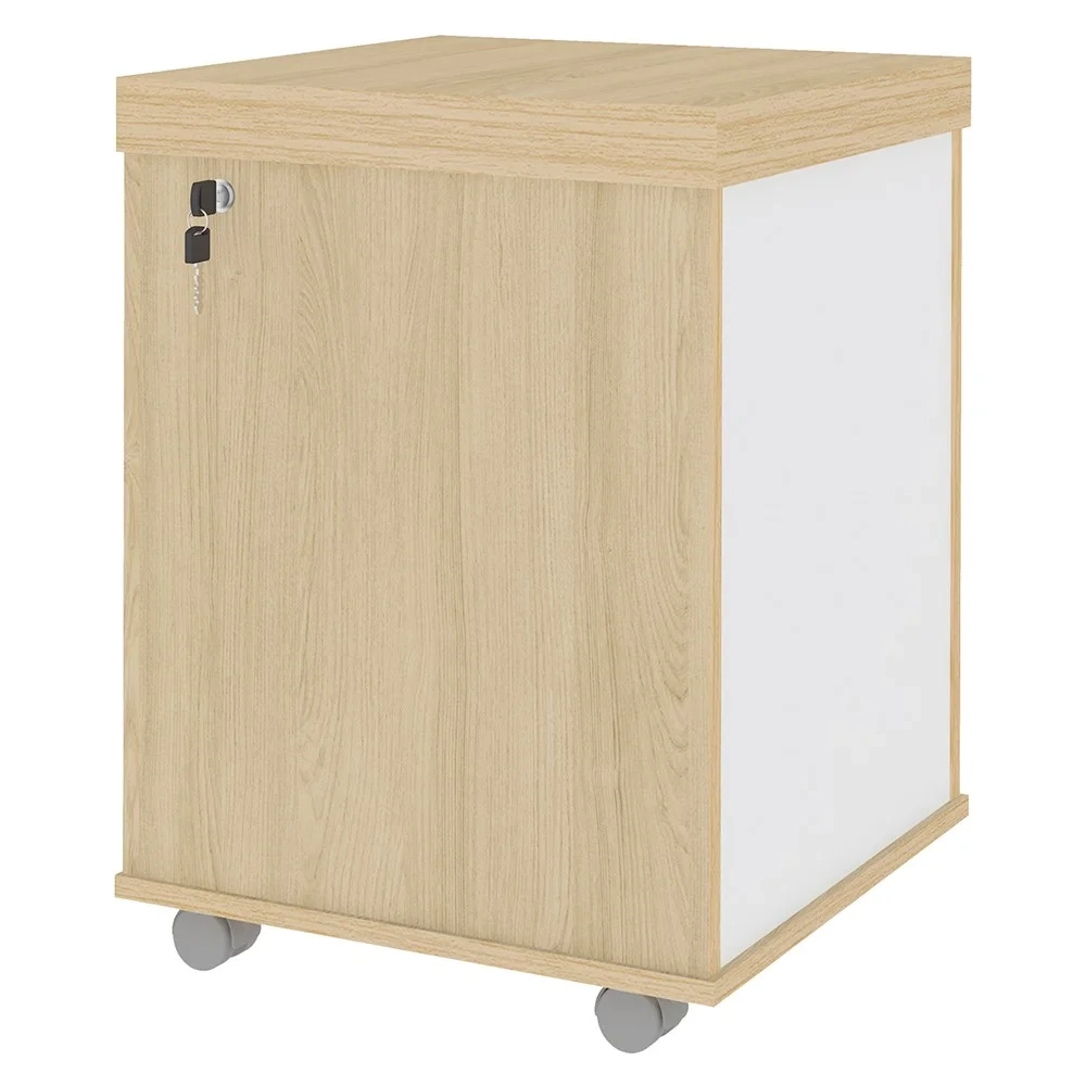 Gaveteiro para Escritório com Rodízios 3 Gavetas Corp A06 Carvalho/Branco - Mpozenato