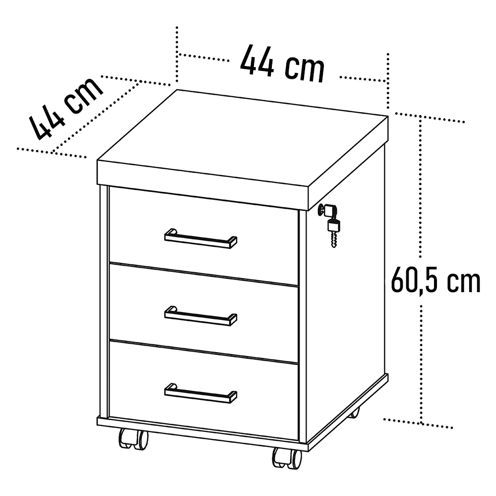Gaveteiro para Escritório com Rodízios 3 Gavetas Corp A06 Carvalho/Branco - Mpozenato