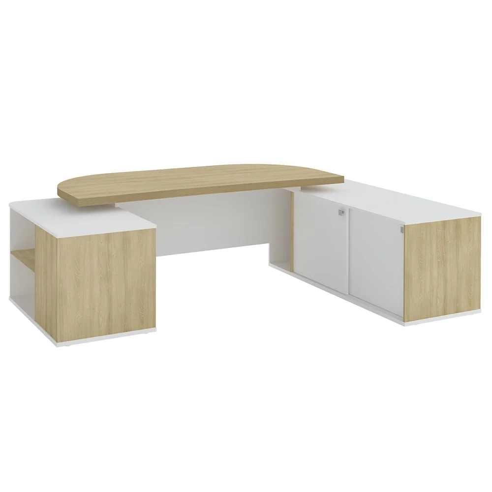 Mesa em U Presidente com Tomadas Tamburato Corp A06 Carvalho/Branco - Mpozenato