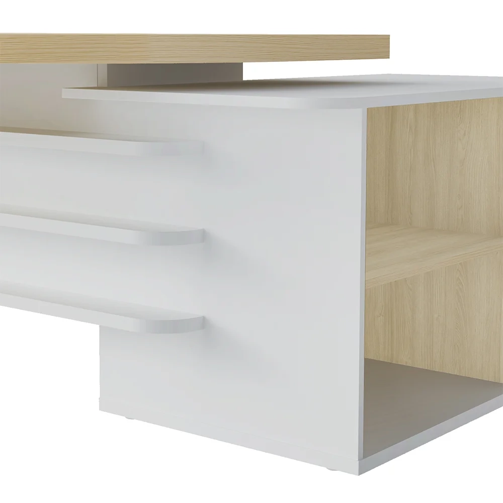 Mesa em U Presidente com Tomadas Tamburato Corp A06 Carvalho/Branco - Mpozenato