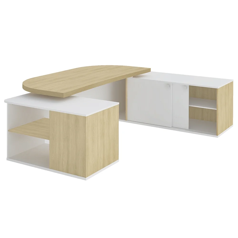 Mesa em U Presidente com Tomadas Tamburato Corp A06 Carvalho/Branco - Mpozenato