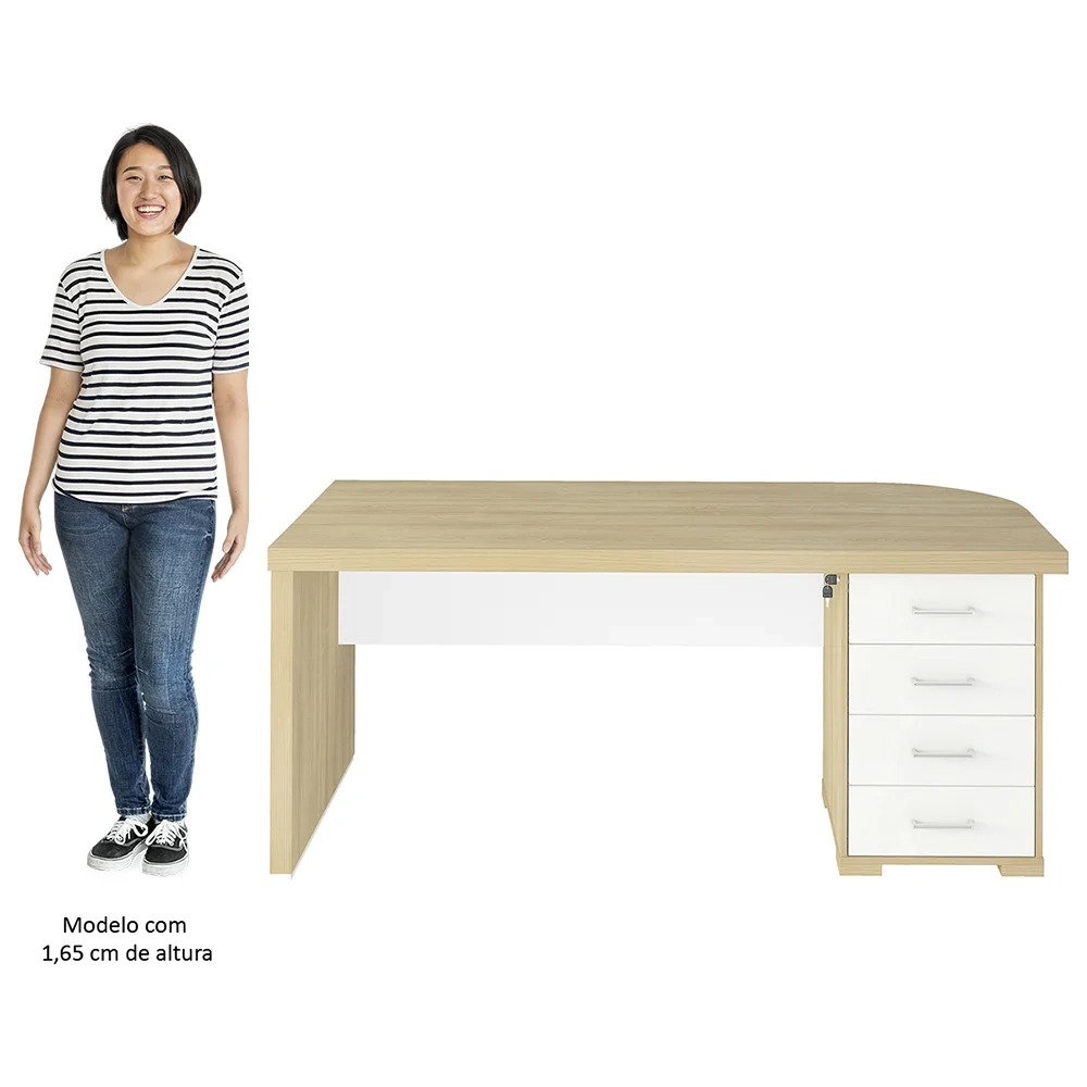 Mesa para Escritório com Gavetas Lado Direito Corp A06 Carvalho/Branco - Mpozenato