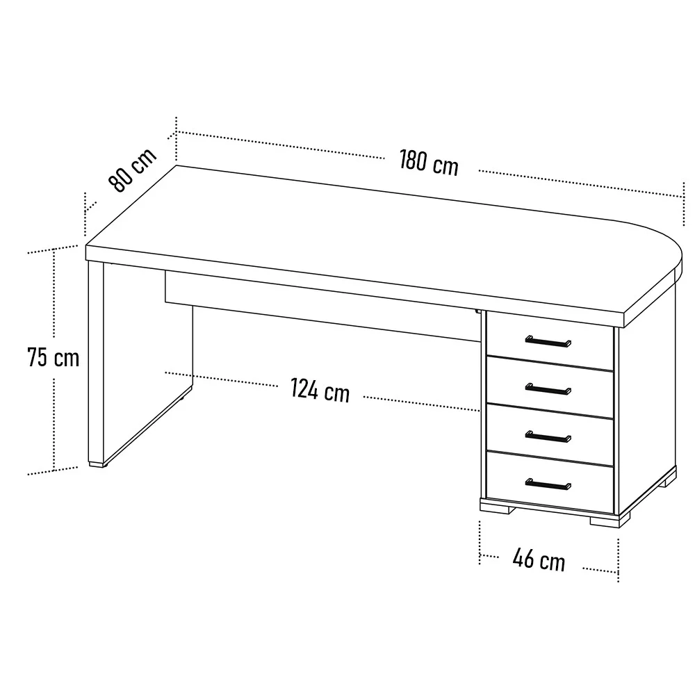 Mesa para Escritório com Gavetas Lado Direito Corp A06 Carvalho/Branco - Mpozenato