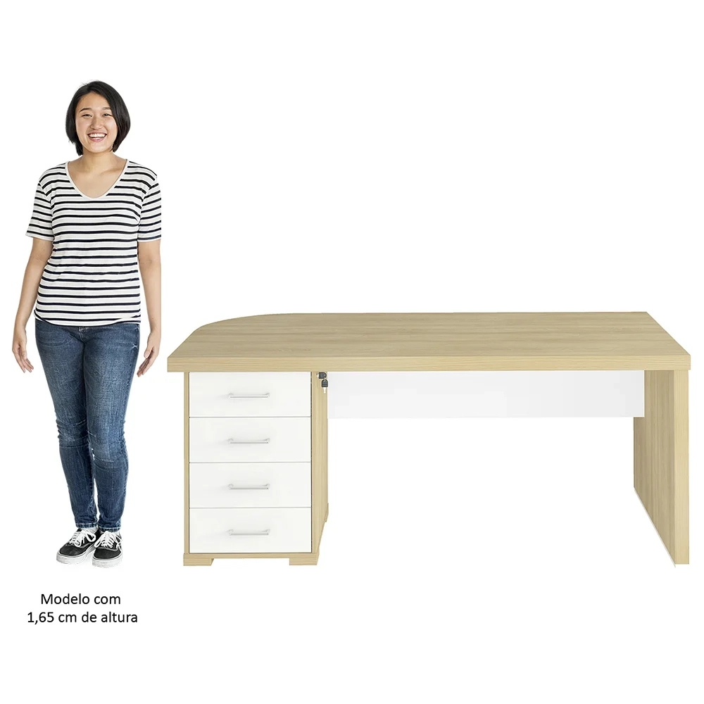 Mesa para Escritório com Gavetas Lado Esquerdo Corp A06 Carvalho/Branco - Mpozenato
