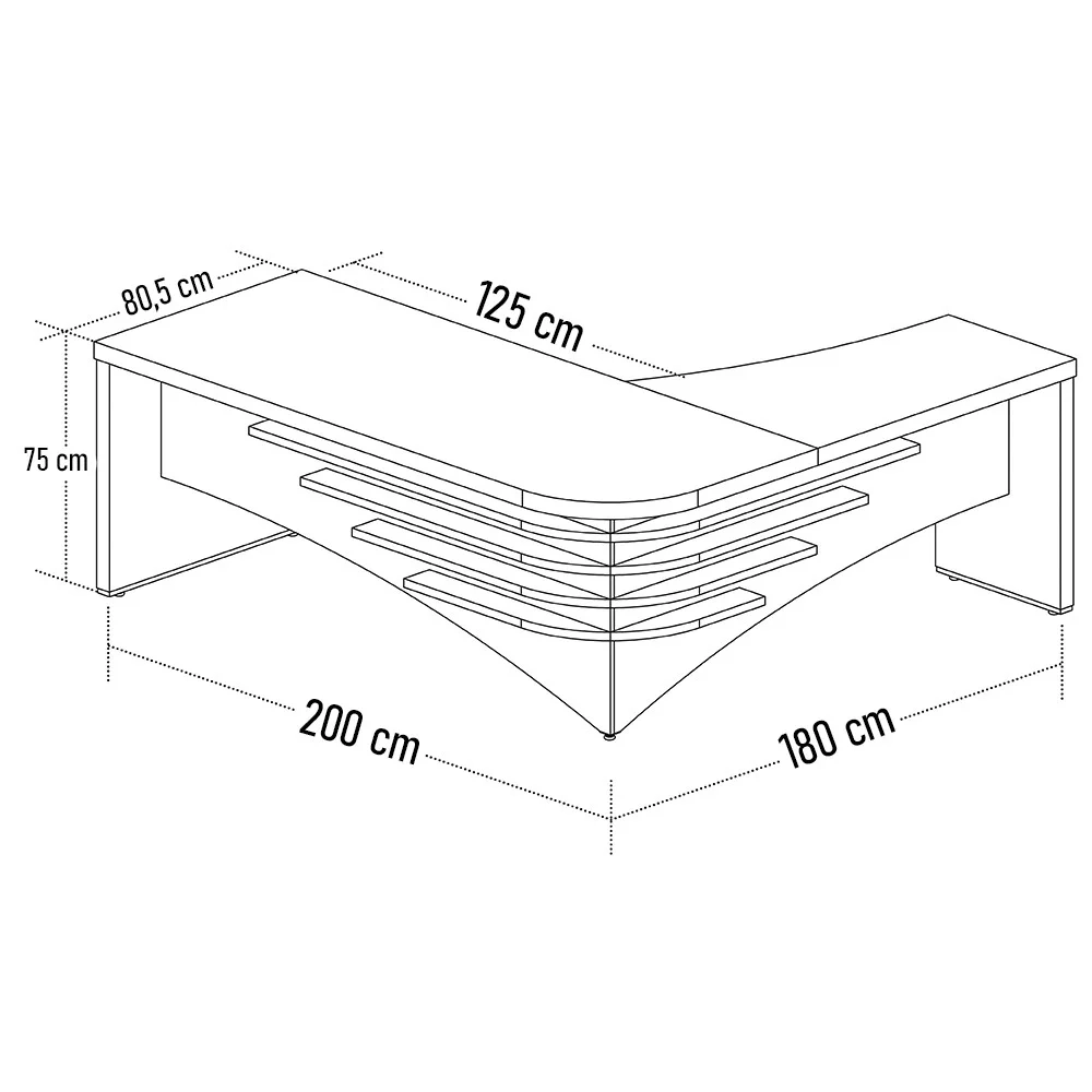 Mesa Diretor em L Lado Direito 200x180cm Corp A06 Carvalho/Branco - Mpozenato