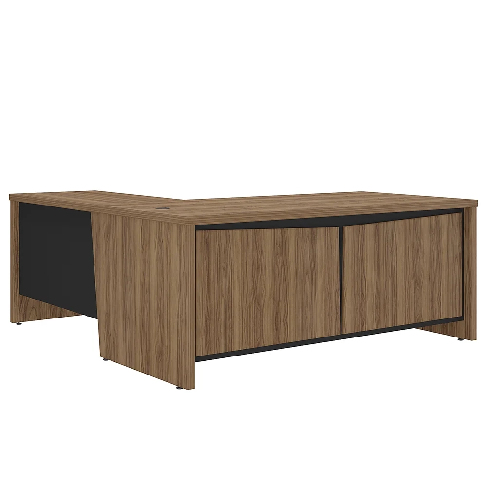 Mesa para Escritório em L 180x190cm Tamburato Corp A06 Nogal/Preto - Mpozenato