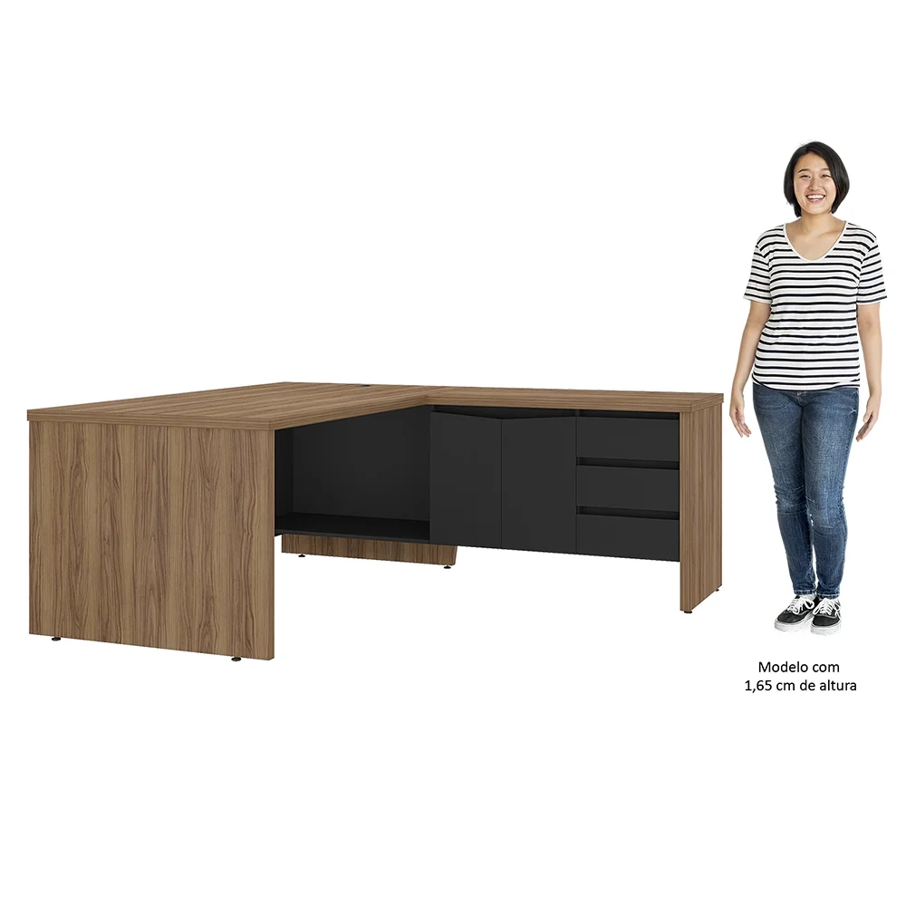 Mesa para Escritório em L 180x190cm Tamburato Corp A06 Nogal/Preto - Mpozenato