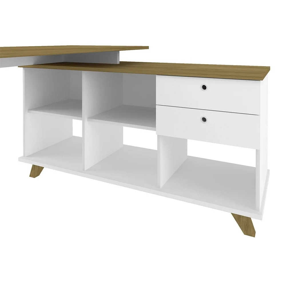 Mesa Escrivaninha em L Golden e Gaveteiro 2 Gavetas May A06 Olmo/Branco - Mpozenato