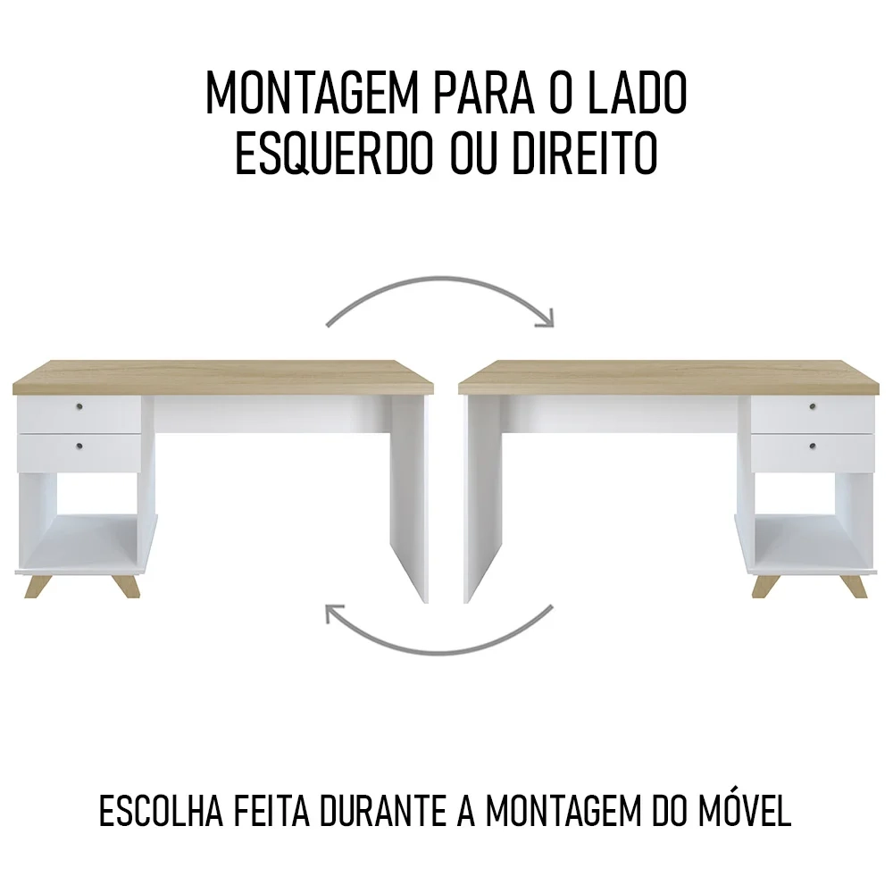 Mesa Escrivaninha 135cm Elai e Gaveteiro 2 Gavetas May A06 Olmo/Branco - Mpozenato