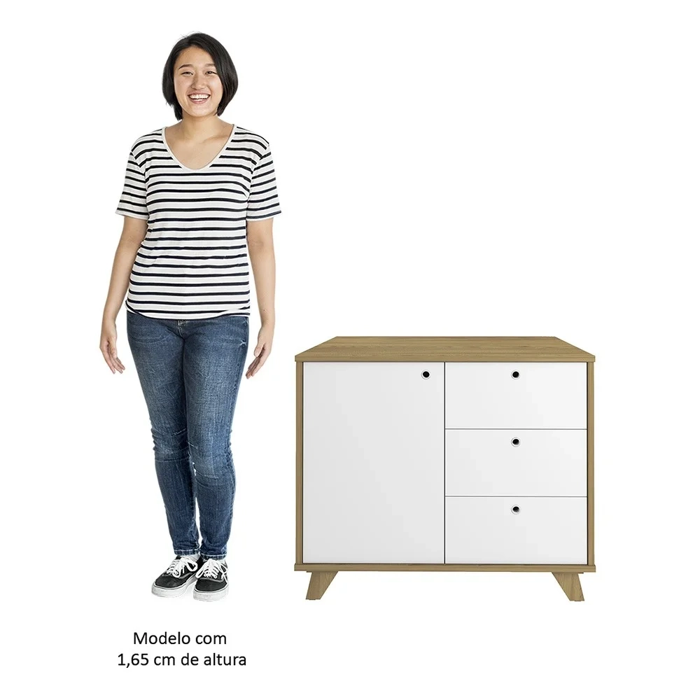 Mesa Escrivaninha 135cm Elai e Gaveteiro 2 Gavetas May A06 Olmo/Branco - Mpozenato