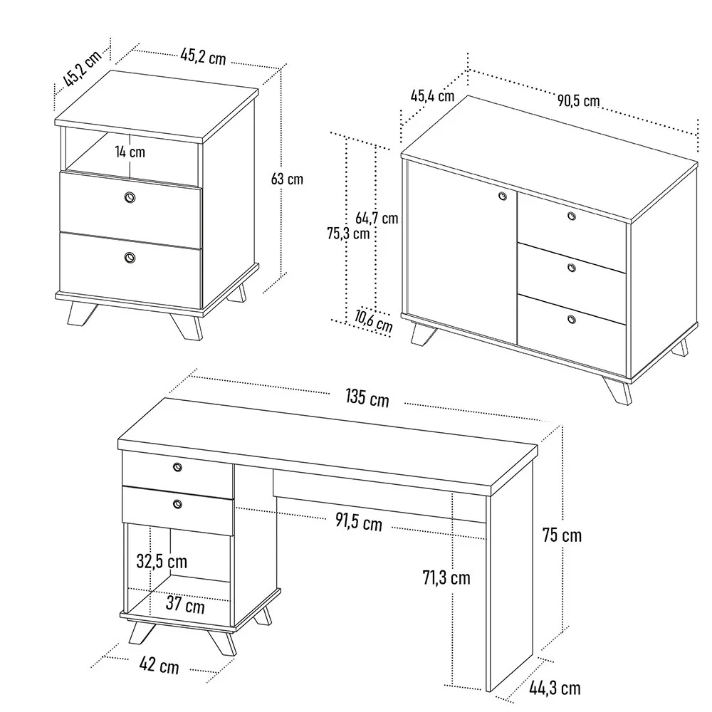 Mesa Escrivaninha 135cm Elai e Gaveteiro 2 Gavetas May A06 Olmo/Branco - Mpozenato