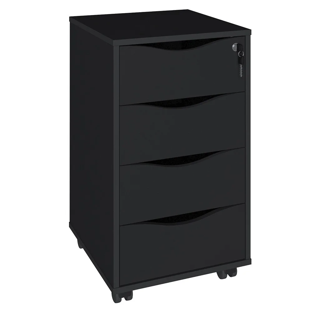 Mesa Escrivaninha em L Eron e Gaveteiro com Rodízios Mity A06 Preto - Mpozenato