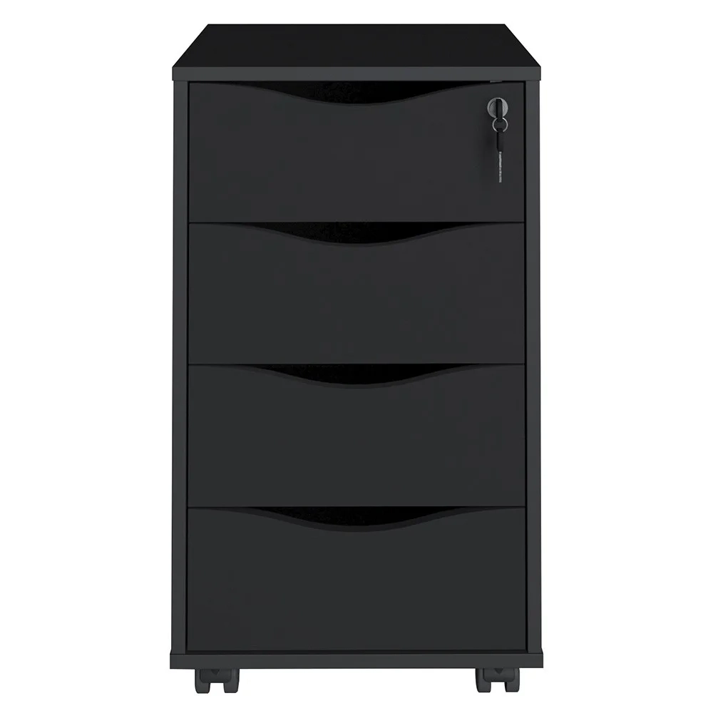 Mesa Escrivaninha em L Eron e Gaveteiro com Rodízios Mity A06 Preto - Mpozenato