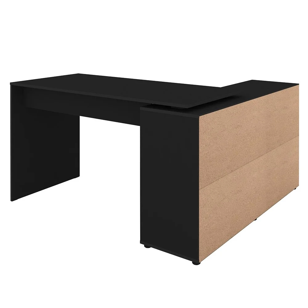 Mesa Escrivaninha em L Eron e Gaveteiro com Rodízios Mity A06 Preto - Mpozenato