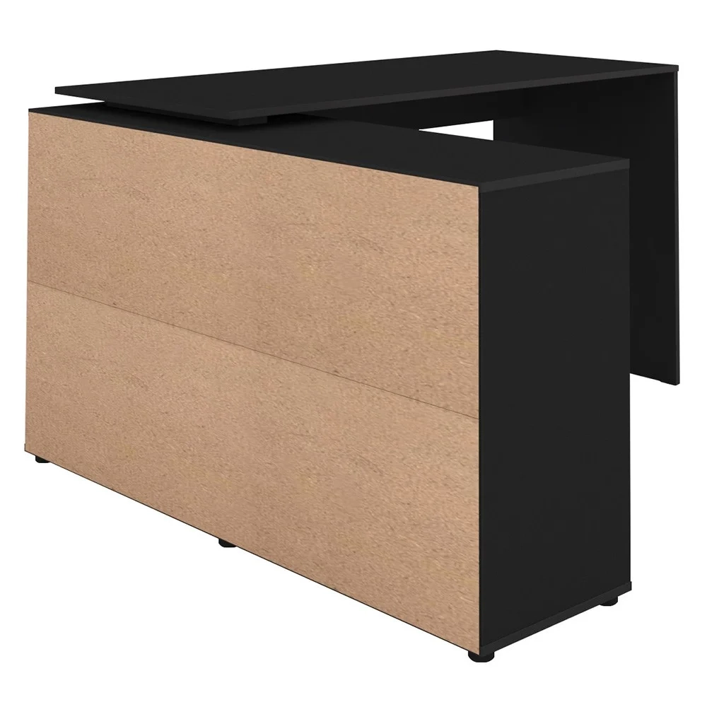 Mesa Escrivaninha em L Eron e Gaveteiro com Rodízios Mity A06 Preto - Mpozenato