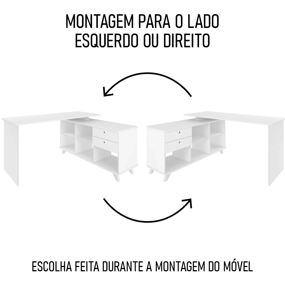 Mesa Escrivaninha em L Golden e Gaveteiro 3 Gavetas Nil A06 Branco - Mpozenato