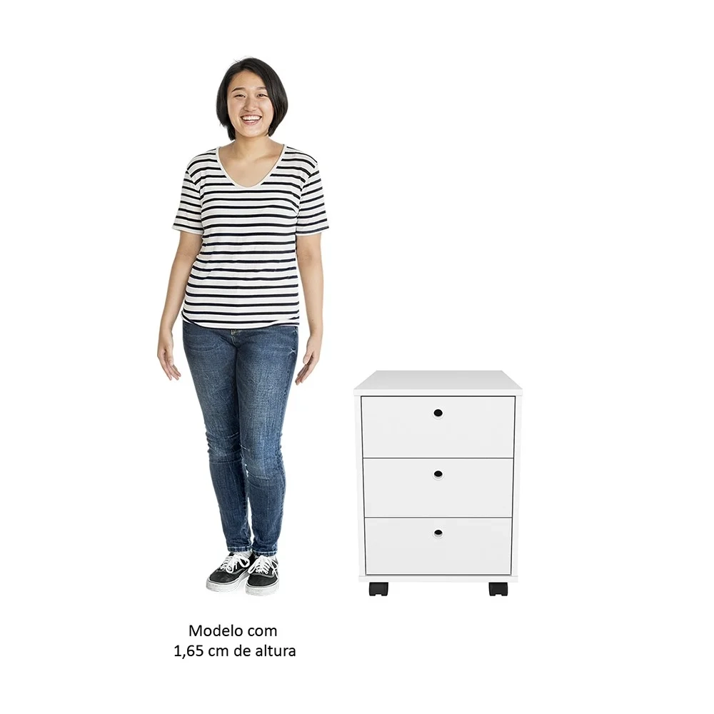 Mesa Escrivaninha em L Golden e Gaveteiro 3 Gavetas Nil A06 Branco - Mpozenato