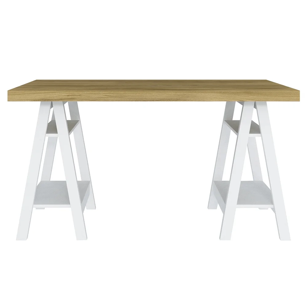 Mesa Escrivaninha Cavalete 135cm e Gaveteiro 2 Gavetas May A06 Olmo/Branco - Mpozenato